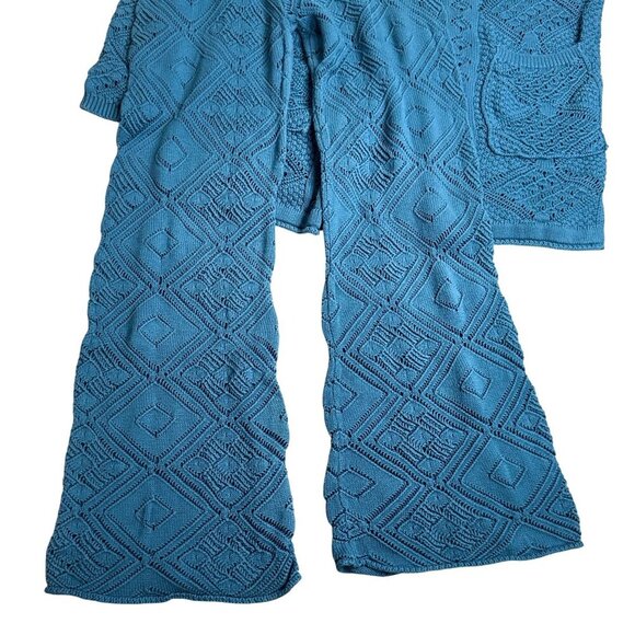 Free People Beach Med Get Away Fauxchet Cardi & Pant 2 Piece Set Peacock Plume - Picture 3 of 10